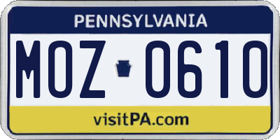 PA license plate MOZ0610