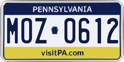 PA license plate MOZ0612