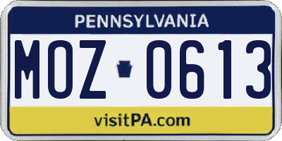 PA license plate MOZ0613