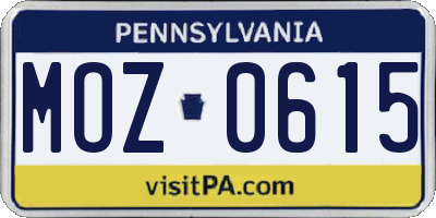 PA license plate MOZ0615