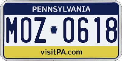PA license plate MOZ0618