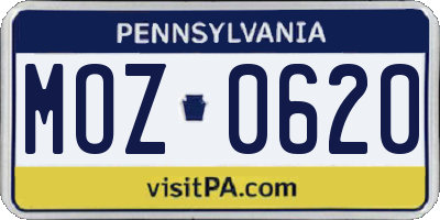 PA license plate MOZ0620