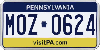 PA license plate MOZ0624