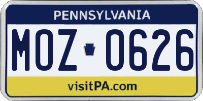 PA license plate MOZ0626