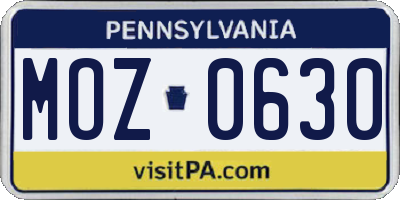 PA license plate MOZ0630
