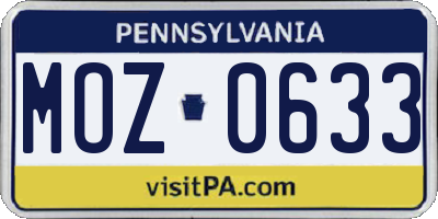 PA license plate MOZ0633