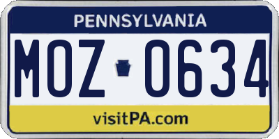 PA license plate MOZ0634