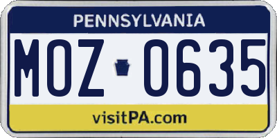PA license plate MOZ0635