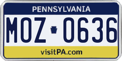 PA license plate MOZ0636