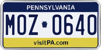 PA license plate MOZ0640