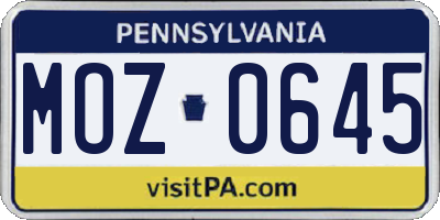 PA license plate MOZ0645