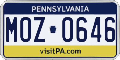 PA license plate MOZ0646