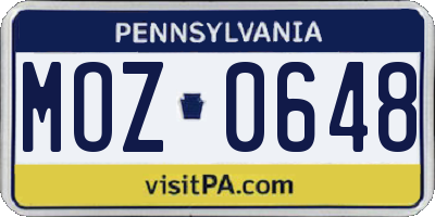 PA license plate MOZ0648