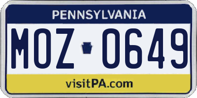 PA license plate MOZ0649