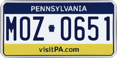 PA license plate MOZ0651