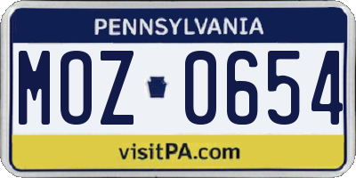 PA license plate MOZ0654