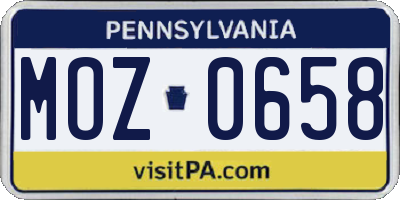 PA license plate MOZ0658