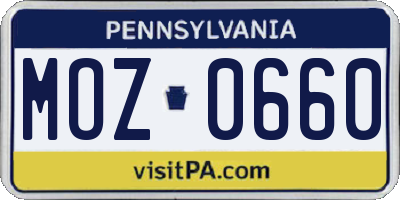 PA license plate MOZ0660
