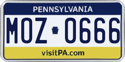 PA license plate MOZ0666