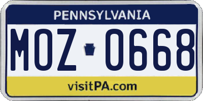 PA license plate MOZ0668
