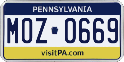 PA license plate MOZ0669