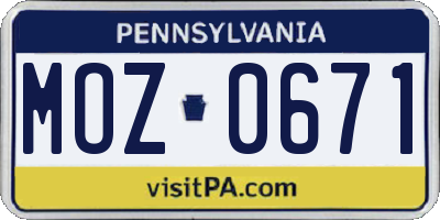 PA license plate MOZ0671