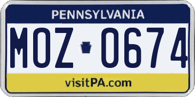 PA license plate MOZ0674