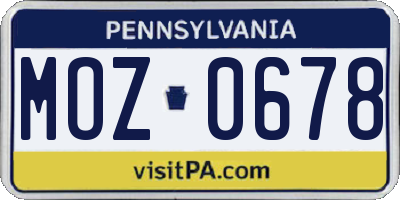 PA license plate MOZ0678