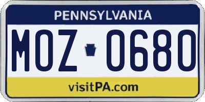PA license plate MOZ0680