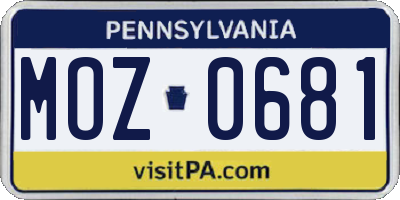 PA license plate MOZ0681