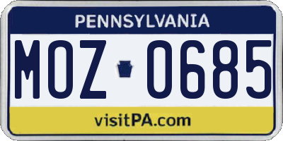 PA license plate MOZ0685