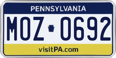 PA license plate MOZ0692