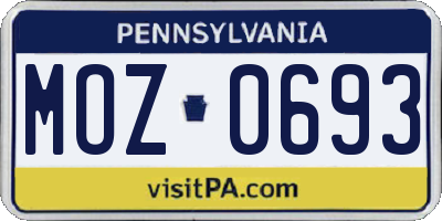PA license plate MOZ0693