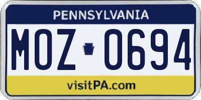 PA license plate MOZ0694