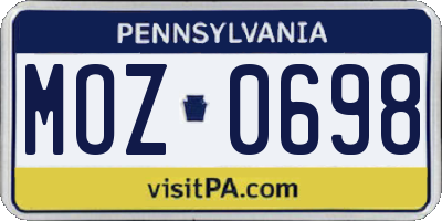 PA license plate MOZ0698
