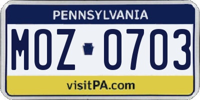 PA license plate MOZ0703