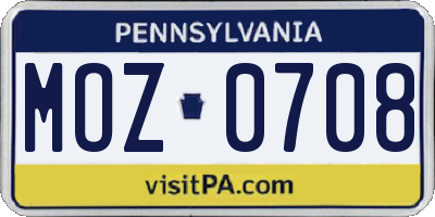 PA license plate MOZ0708
