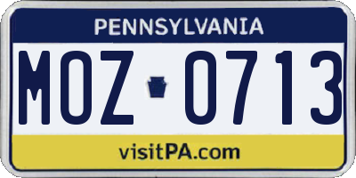 PA license plate MOZ0713