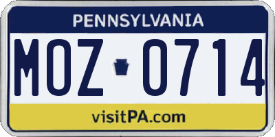 PA license plate MOZ0714