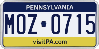 PA license plate MOZ0715