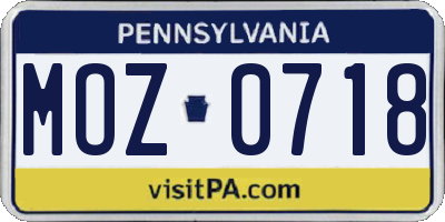 PA license plate MOZ0718