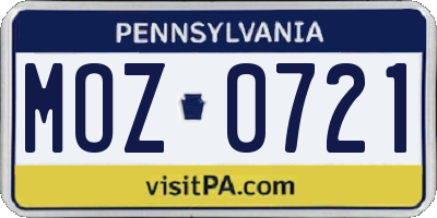 PA license plate MOZ0721