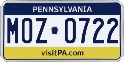 PA license plate MOZ0722