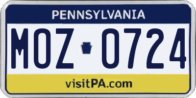 PA license plate MOZ0724