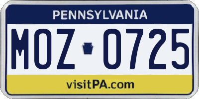 PA license plate MOZ0725