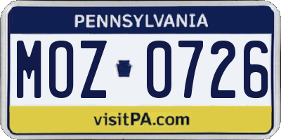 PA license plate MOZ0726