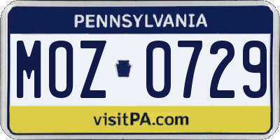 PA license plate MOZ0729