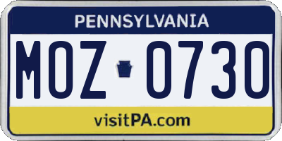 PA license plate MOZ0730