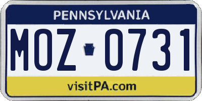 PA license plate MOZ0731