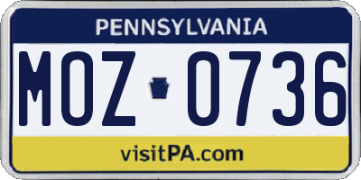 PA license plate MOZ0736